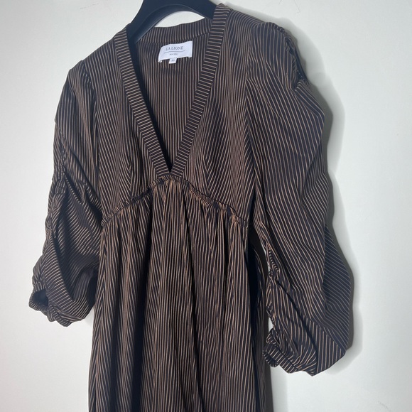 La Ligne Ruched Striped Cotton blend Gitane Dress in Midnight XS - Picture 4 of 7